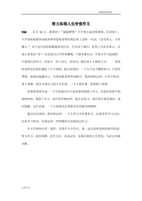 努力实现人生价值作文