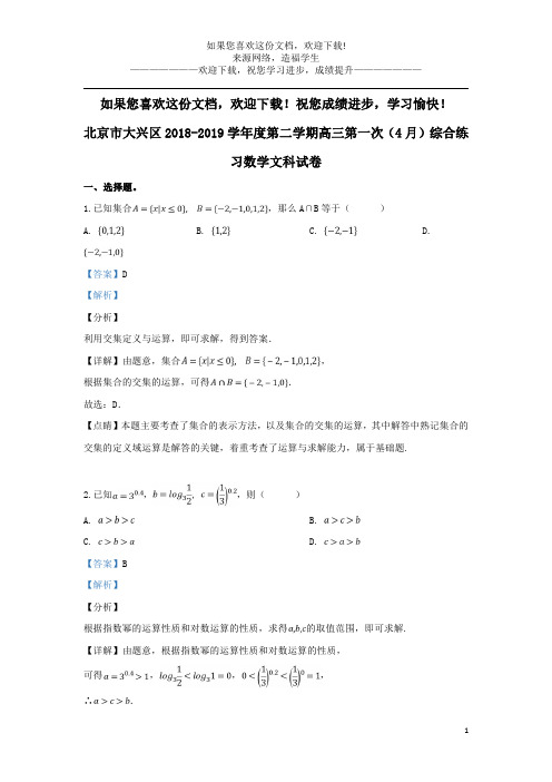 北京市大兴区2019届高三数学第一次模拟考试试题文(含解析)