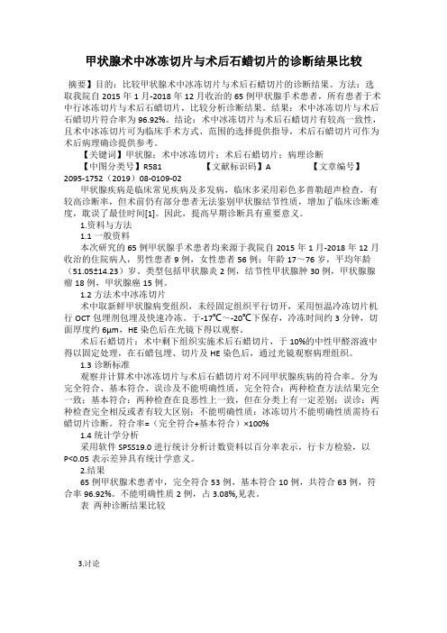 甲状腺术中冰冻切片与术后石蜡切片的诊断结果比较