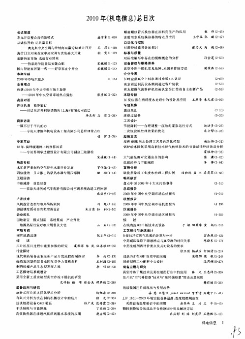 2010年《机电信息》总目次