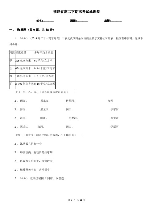 福建省高二下期末考试地理卷