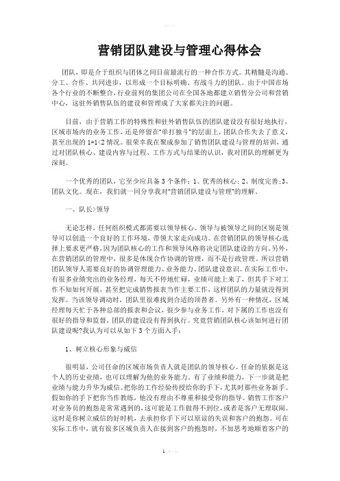 营销团队建设与管理心得体会-张浩