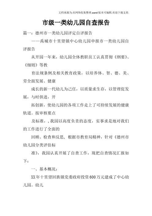 市级一类幼儿园自查报告