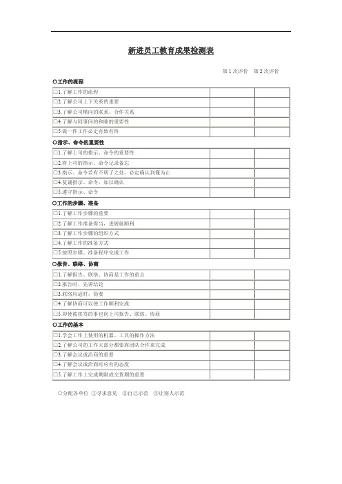 新进员工教育成果检测表