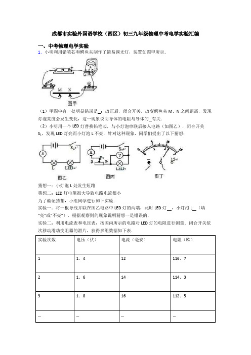 成都市实验外国语学校(西区)初三九年级物理中考电学实验汇编