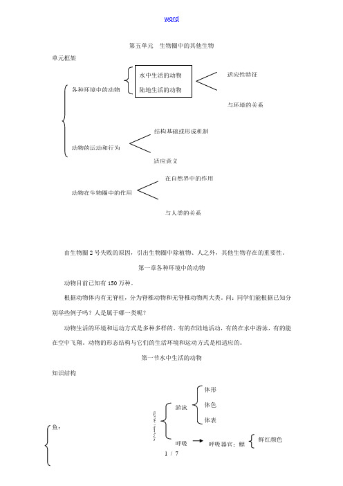 八年级生物上册 第五单元 第一章 第一节 水中生活的动物教案 (新版)新人教版-(新版)新人教版初中