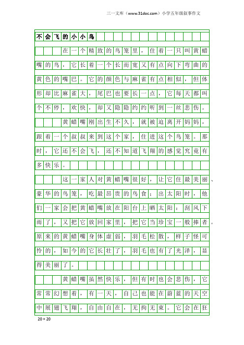 小学五年级叙事作文：不会飞的小小鸟