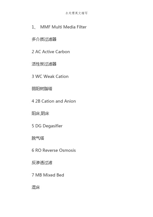 水处理英文缩写