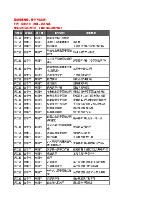 新版浙江省金华市东阳市美甲企业公司商家户名录单联系方式地址大全142家
