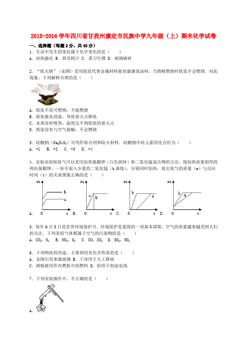 四川省甘孜州康定市民族中学九年级化学上学期期末试题(含解析) 新人教版