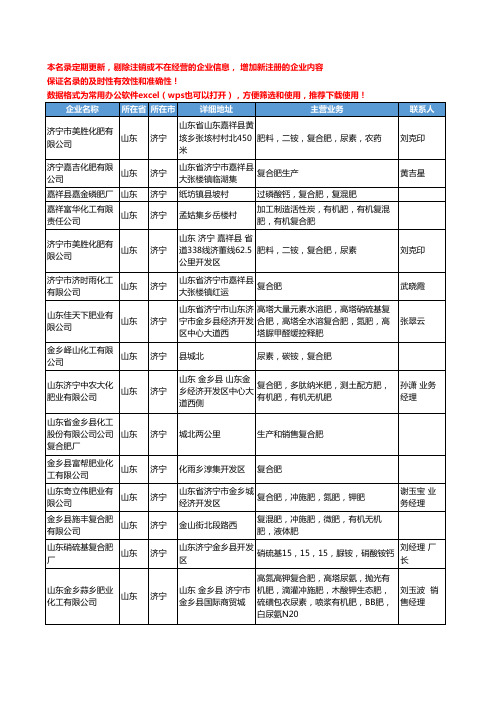 2020新版山东省济宁复合肥工商企业公司名录名单黄页大全94家