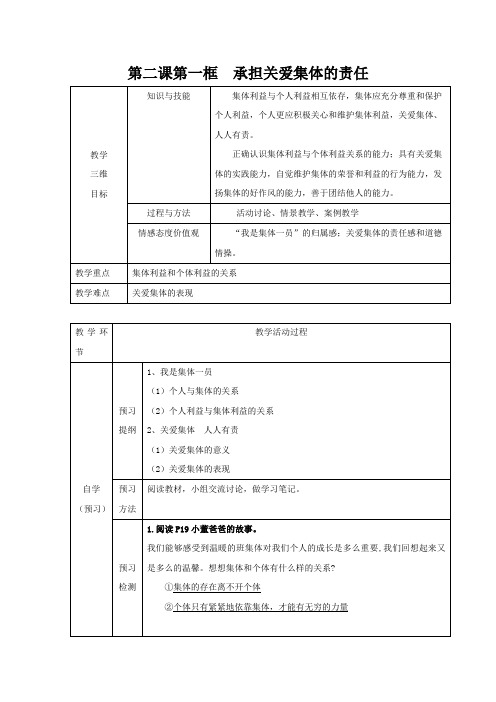 人教九年级第二课第一节承担关爱集体的责任(1)