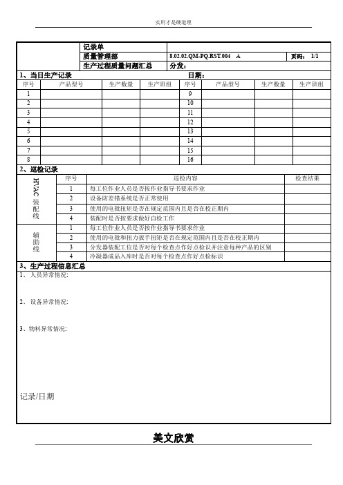 【通用文档】质量日报模板.doc