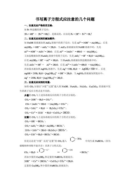 书写离子方程式应注意的几个问题