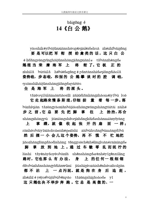 人教版四年级语文拼音课文14《白公鹅》