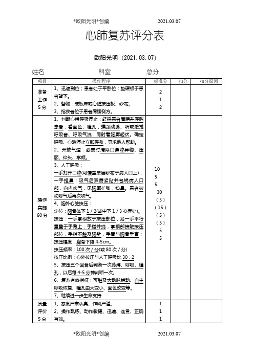 临床三基技能操作考核评分标准之欧阳光明创编