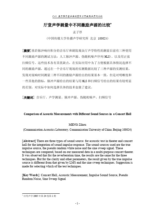 厅堂声学测量中不同激励声源的比较