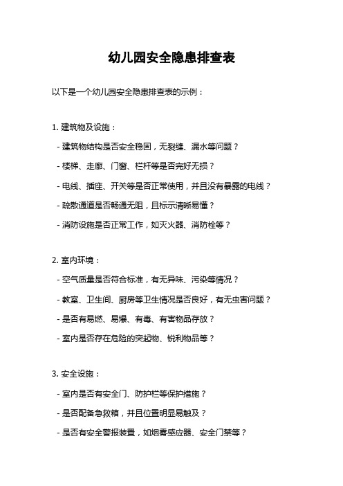 幼儿园安全隐患排查表