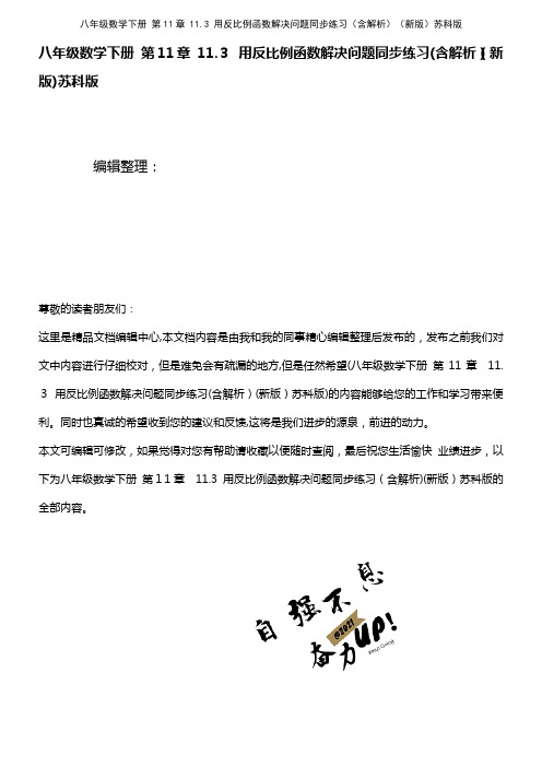 八年级数学下册 第11章 11.3 用反比例函数解决问题同步练习(含解析)苏科版(2021学年)