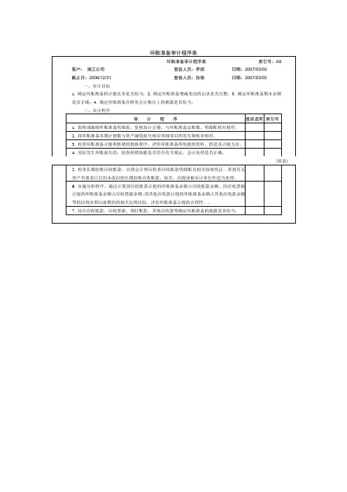 坏账准备审计程序表