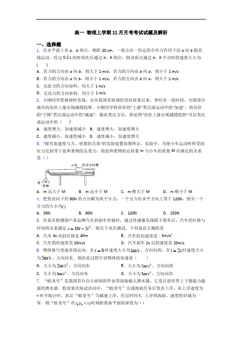 高一 物理上学期11月月考考试试题及解析