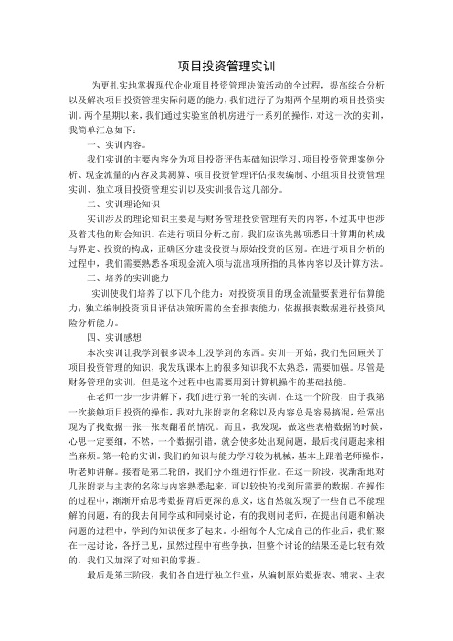 项目投资管理实训