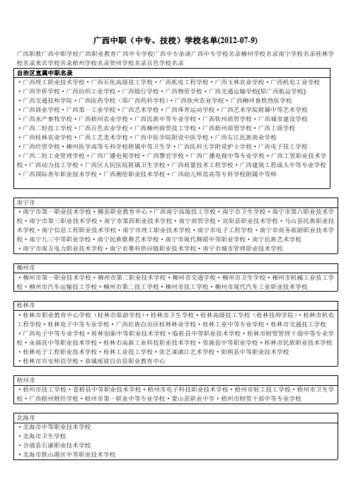广西中专中职学校名录