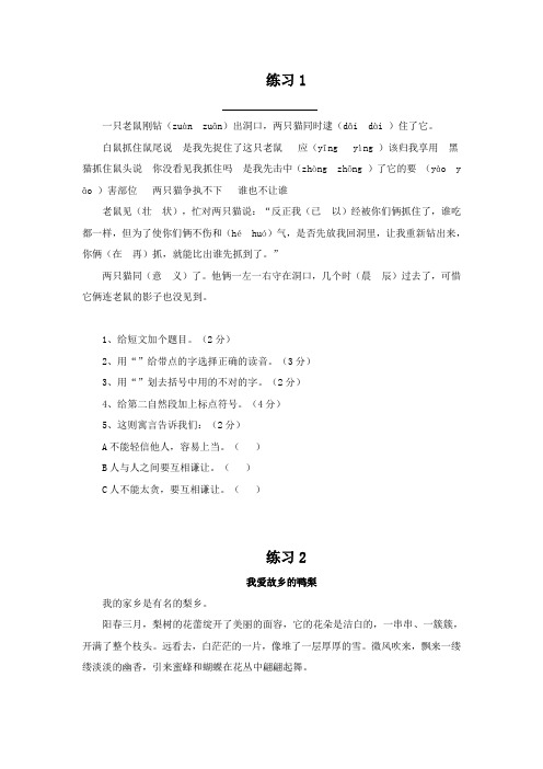 4年级短文阅读练习20篇