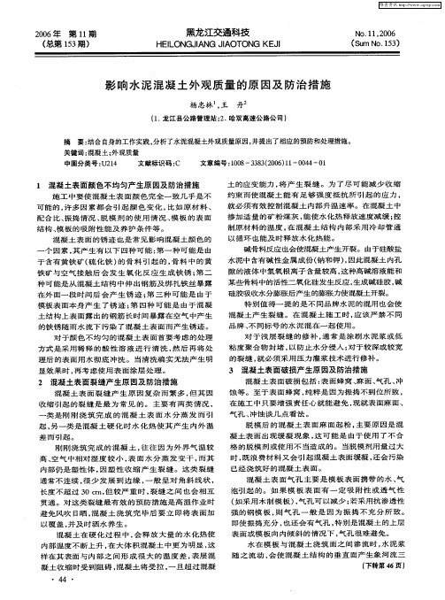 影响水泥混凝土外观质量的原因及防治措施