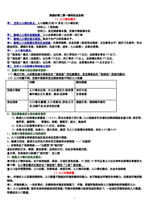 (完整版)地理必修二第一章人口与环境知识点