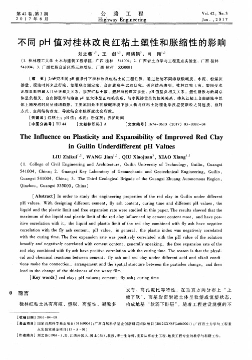 不同pH值对桂林改良红粘土塑性和胀缩性的影响