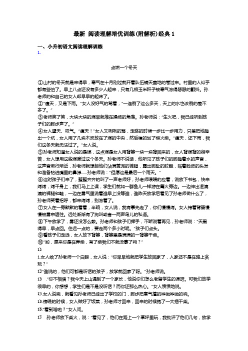 小升初最新 阅读理解培优训练(附解析)经典1