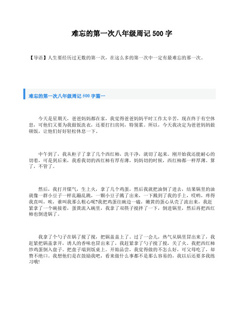 难忘的第一次八年级周记500字