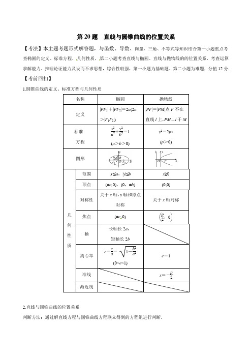 第20题 直线与圆锥曲线的位置关系---2019年高考数学23题试题分析与考题集训含答案