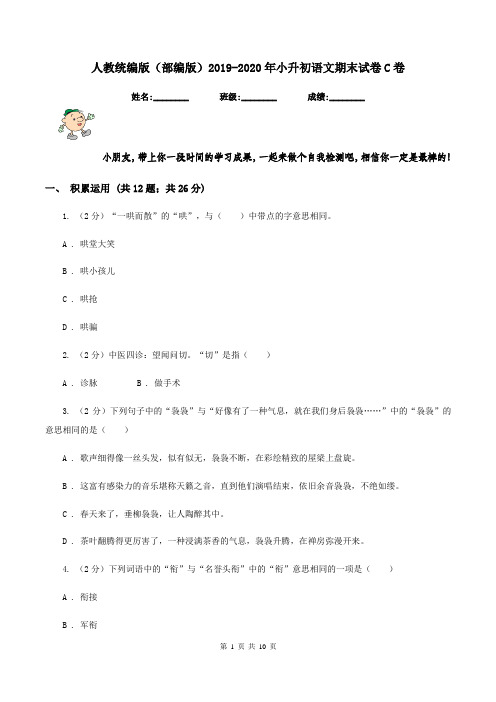 人教统编版(部编版)2019-2020年小升初语文期末试卷C卷