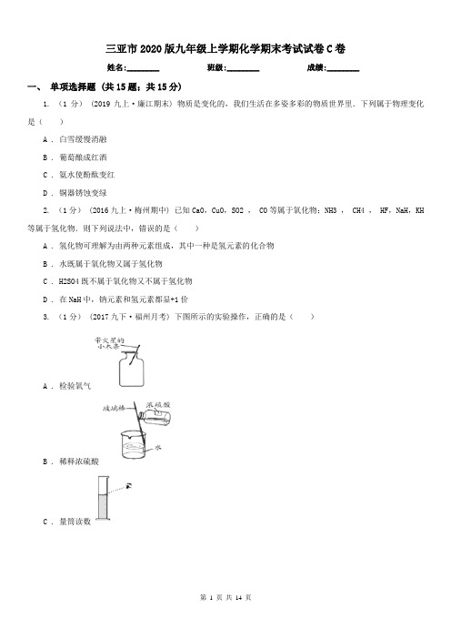 三亚市2020版九年级上学期化学期末考试试卷C卷
