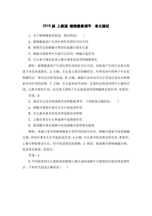 人教版 植物激素调节  单元测试