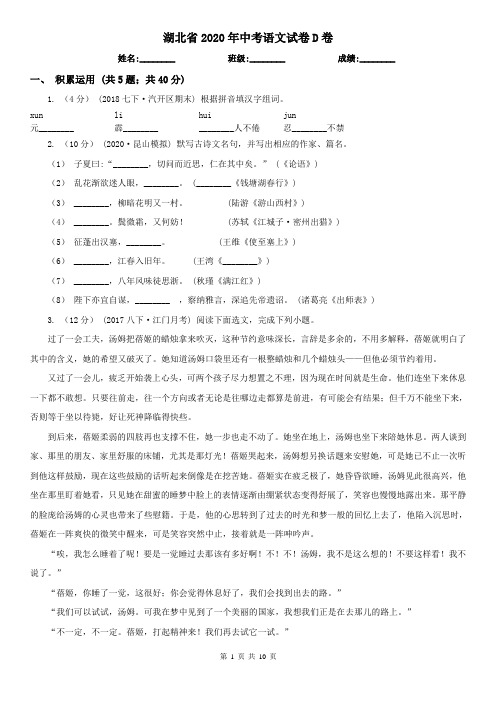 湖北省2020年中考语文试卷D卷