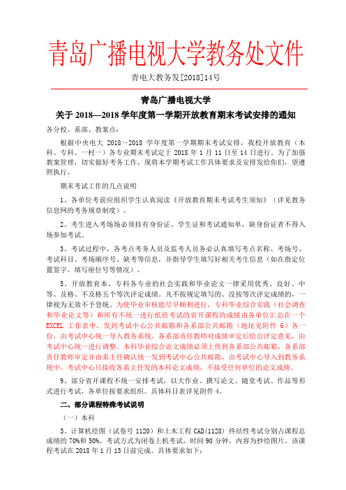 青电大省开课非统一考试科目详表