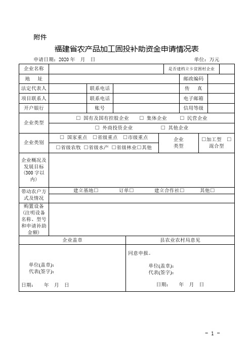 福建省农产品加工固投补助资金申请情况表【模板】
