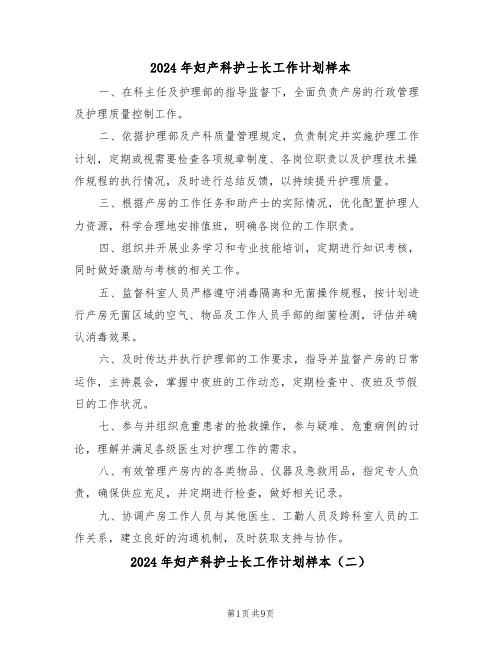 2024年妇产科护士长工作计划样本（四篇）