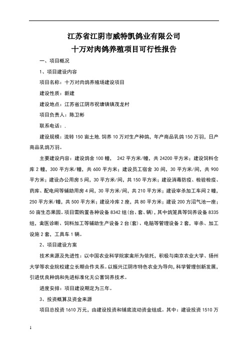 肉鸽养殖项目可行性报告
