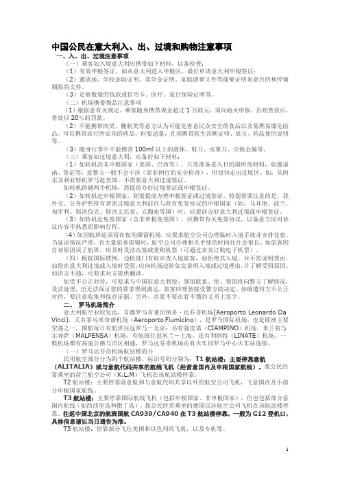 中国公民在意大利入、出、过境和购物注意事项