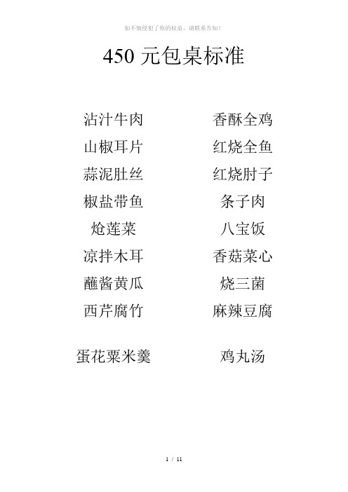 450元包桌标准(参考模板)