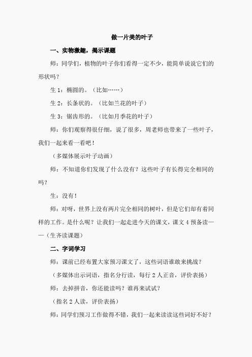 20.做一片美的叶子(课堂实录)