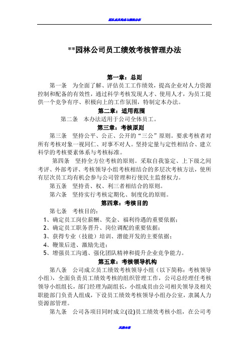 园林公司员工绩效考核管理办法