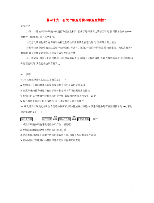 高考生物一轮复习 第二篇 失分警示100练 专题十九 有关“细胞分化与细胞全能性”