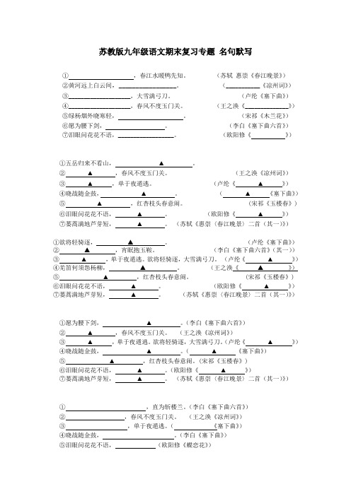 最新苏教版九年级语文上册期末复习专题 名句默写