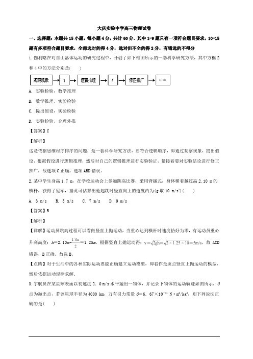 黑龙江省大庆实验中学2019届高三上学期第一次月考物理试题  含解析