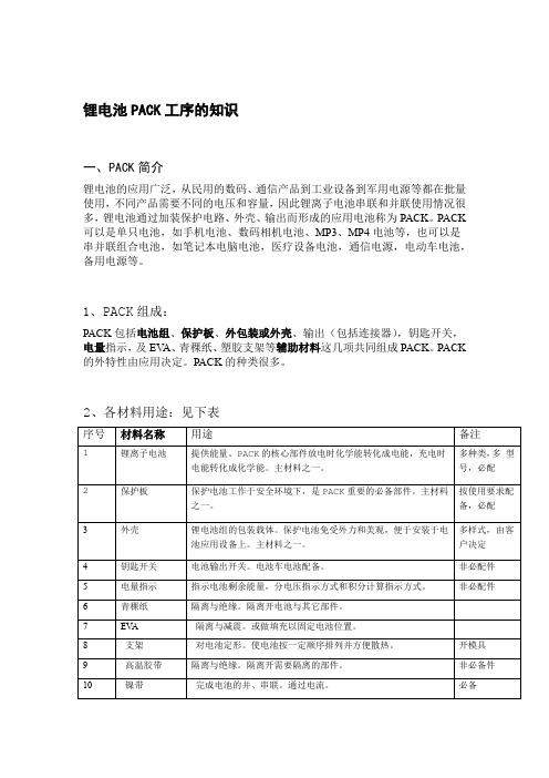 锂电池PACK工序的知识
